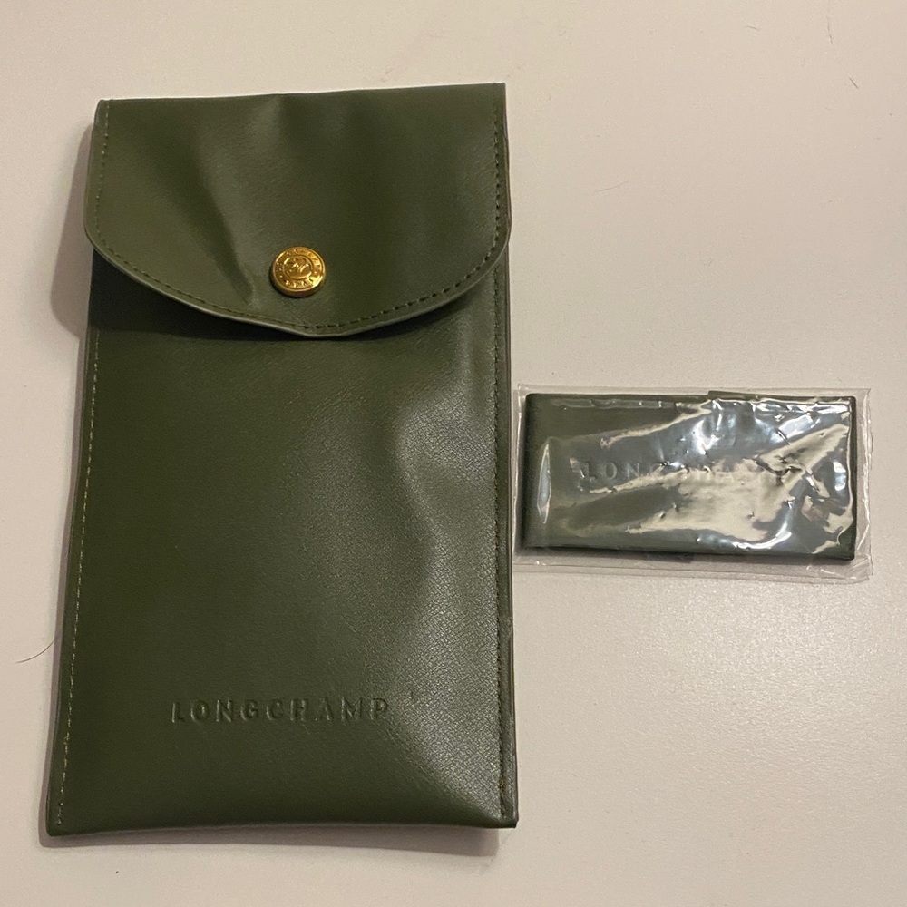 Longchamp Dark Green Leather Glasses Case